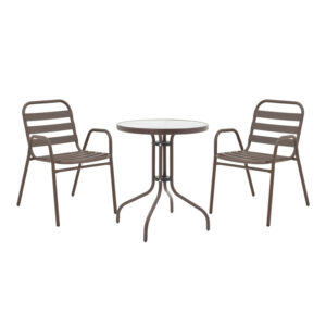 Τραπεζαρία Watson-Sussie pakoworld σετ 3τεμ μέταλλο καφέ-γυαλί Φ60x70εκ