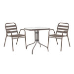 Τραπεζαρία Watson-Sussie pakoworld σετ 3τεμ μέταλλο καφέ-γυαλί 70x70x70εκ