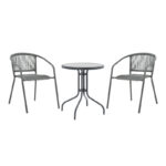 Tραπεζαρία Watson-Lindaria pakoworld σετ 3τεμ μέταλλο ανθρακί-γυαλί Φ60x70εκ