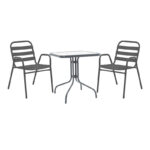 Τραπεζαρία Watson-Sussie pakoworld 3τεμ μέταλλο ανθρακί-γυαλί 70x70x70εκ