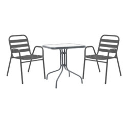 Τραπεζαρία Watson-Sussie pakoworld 3τεμ μέταλλο ανθρακί-γυαλί 70x70x70εκ