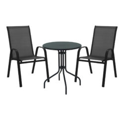 Τραπεζαρία Vergo-Calan pakoworld 3τεμ μαύρο μέταλλο Φ60x70εκ