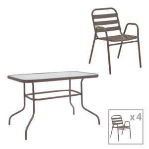 Τραπεζαρία Valor-Sussie pakoworld 5τεμ μέταλλο καφέ-γυαλί 110x60x70εκ