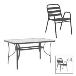 Τραπεζαρία Ensure-Sussie pakoworld σετ 5τεμ μέταλλο-γυαλί σε ανθρακί απόχρωση 140x80x70εκ