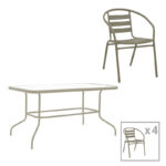 Τραπεζαρία Tade-Valor pakoworld 5τεμ μέταλλο-γυαλί σε σαμπανιζέ απόχρωση 110x60x70εκ