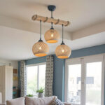 Φωτιστικό οροφής τρίφωτο Fiona pakoworld Ε27 κρεμ-φυσικό 50x20x63εκ - Image 2