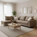 Γωνιακός καναπές δεξιά γωνία Romantic pakoworld ύφασμα mocha-cream 290x235x95εκ - Image 2