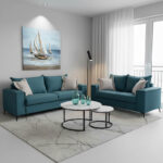 Σετ σαλονιού 2τεμ Verona pakoworld μπλε ύφασμα με μαξιλάρια σε απόχρωση ανοιχτό γκρι - Image 2