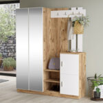 Έπιπλο εισόδου Doorse pakoworld μελαμίνης λευκό-oak 147.5x35x180εκ - Image 2
