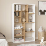 Βιβλιοθήκη Boteca 10θέσεων pakoworld σε oak-λευκή απόχρωση 75x22x123.6εκ