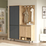 Έπιπλο εισόδου Cloat με αποθηκευτικό χώρο pakoworld σε φυσική-ανθρακί απόχρωση 147.4x35.5x195.6εκ - Image 2