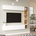 Σύνθετο σαλονιού Compo επιτοίχιο pakoworld σε oak-λευκό απόχρωση 169