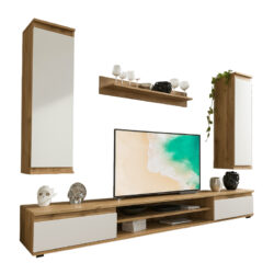 Σύνθετο σαλονιού Sandro pakoworld καρυδί-λευκό 175x37x160εκ