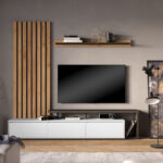 Σύνθετο σαλονιού Claironse pakoworld σε φυσική απόχρωση-ανθρακί-ανοιχτό γκρι 225x37.6x210εκ