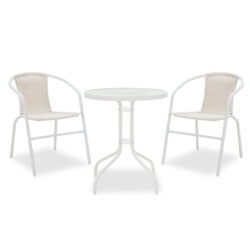 Τραπεζαρία Watson-Obbi σετ 3τεμ pakoworld μέταλλο λευκό-γυαλί Φ60x70εκ