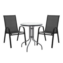 Τραπεζαρία Calan-Watson σετ 3τεμ pakoworld μέταλλο μαύρο-textilene μαύρο Φ60x70εκ