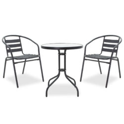 Τραπεζαρία Watson-Tade pakoworld σετ 3τεμ μέταλλο μαύρο-γυαλί Φ60x70εκ