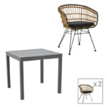 Τραπεζαρία Kliton-Naoki A σετ 3τεμ pakoworld ανθρακί αλουμίνιο και μέταλλο σε μαύρη απόχρωση 80x80x74εκ