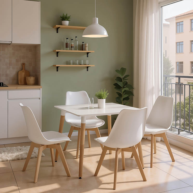 200-001522 Τραπεζαρία με Καρέκλες Gaston λευκό και Τραπέζι Natali λευκό 80x80x76εκ Σετ 5τεμ