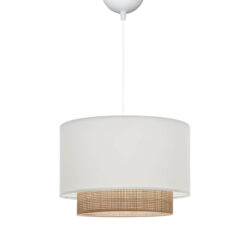 Φωτιστικό οροφής Newbay pakoworld ύφασμα και ψάθα σε λευκό-φυσικό χρώμα Φ30x20εκ