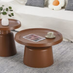 Τραπέζι σαλονιού Ginoze pakoworld μέταλλο σε καφέ απόχρωση Φ70x42