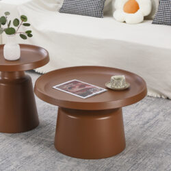 Τραπέζι σαλονιού Ginoze pakoworld μέταλλο σε καφέ απόχρωση Φ70x42