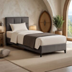 Κρεβάτι Melei pakoworld ύφασμα σε ανθρακί απόχρωση 90x200εκ - Image 2