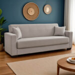 Καναπές-κρεβάτι με αποθηκευτικό χώρο τριθέσιος Vox pakoworld γκρι-μπεζ ύφασμα 214x82x83εκ - Image 2