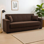 Καναπές-κρεβάτι με αποθηκευτικό χώρο τριθέσιος Vox pakoworld καφέ ύφασμα 214x82x83εκ - Image 2