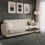 Καναπές-κρεβάτι με αποθηκευτικό χώρο τριθέσιος Modesto pakoworld κρεμ ύφασμα 215x85x80εκ - Image 2