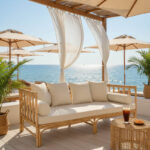 Καναπές Alessa pakoworld φυσικό rattan-λευκό ύφασμα με μαξιλάρια 200x100x76εκ - Image 2