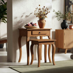 Βοηθητικό τραπεζάκι Nesto pakoworld σετ 2 τεμ φυσικό αντικέ μαόνι ξύλο