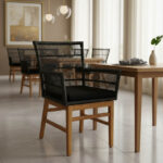 Πολυθρόνα Inca pakoworld teak ξύλο και συνθετικό σχοινί σε φυσική-μαύρη απόχρωση με μαξιλάρι 60x61x90εκ - Image 3