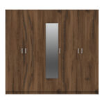 Ντουλάπα πεντάφυλλη με καθρέφτη Luna pakoworld καρυδί-oak 220x52x200εκ - Image 3