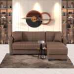 Γωνιακός καναπές-κρεβάτι αναστρέψιμος Stashio pakoworld ύφασμα καφε 202x143x84εκ - Image 2