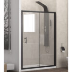 Καμπίνα από τοίχο σε τοίχο με διάφανο κρύσταλλο FLORA 500 Black KARAG 110x190cm