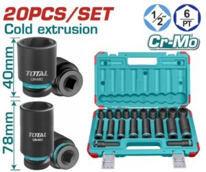 TOTAL ΕΠΑΓΓ. ΣΕΤ ΚΑΡΥΔΑΚΙΑ ΑΕΡΟΣ ΜΑΥΡΑ ΚΟΝΤΑ & ΜΑΚΡΙΑ ΕΞΑΓΩΝΑ 1/2" 20 ΤΕΜ (THKISD12203L)