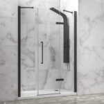 Καμπίνα από τοίχο σε τοίχο με διάφανο κρύσταλλο TINOS 600 Black KARAG 150x200cm (σταθερό 36cm)