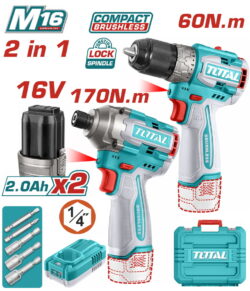 TOTAL ΣΕΤ ΕΠΑΓΓ. ΔΡΑΠ/ΒΙΔΟ 60Nm + ΠΑΛΜΙΚΟ ΚΑΤΣΑΒΙΔΙ 170Nm ΜΠΑΤ. Li-ion 16V/2Ah/2 ΜΠΑΤ (TOSLI240968)