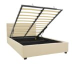 Κρεβάτι Molito pakoworld βελούδο σε εκρού απόχρωση με αποθηκευτικό χώρο120x200εκ - Image 2