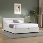 Κρεβάτι Molito pakoworld βελούδο σε εκρού απόχρωση με αποθηκευτικό χώρο150x200εκ - Image 2