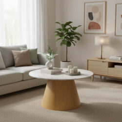 Τραπέζι σαλονιού Soleire Inart λευκό μαρμάρου sintered stone -μεταλλική βάση Φ70x41.5εκ