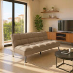 Καναπές-κρεβάτι Rebel pakoworld 3θέσιος με ύφασμα μπεζ-καφέ 189x92x82εκ - Image 2