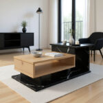 Τραπέζι σαλονιού Nuvele pakoworld σε μαύρο μαρμάρου-sonoma απόχρωση 90x50x35εκ