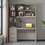 Γραφείο υπολογιστή με βιβλιοθήκη Citoro pakoworld mdf σε μπεζ απόχρωση 120x50x180εκ - Image 2