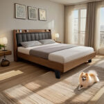 Κρεβάτι Frankly pakoworld mdf-pu σε καρυδί-μαύρο απόχρωση 150x200εκ - Image 2