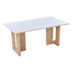 Τραπέζι Benqui pakoworld sintered stone-mdf σε λευκό μαρμάρου με βάση σε φυσική απόχρωση 160x90x75εκ - Image 3