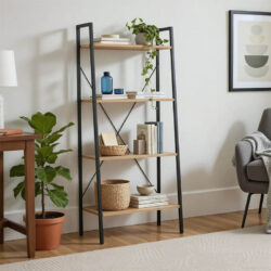 Βιβλιοθήκη- Ραφιέρα Ramon pakoworld φυσικό-μαύρο 60x23x145