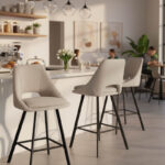 Σκαμπό μπαρ Initiate pakoworld κρεμ ύφασμα-πόδι μαύρο μέταλλο 48x56x98εκ - Image 2