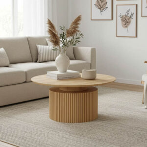 Τραπέζι σαλονιού Opols pakoworld mdf σε φυσική απόχρωση Φ90x42εκ